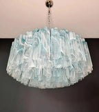 Large Murano glass Chandelier - 101 blue alabaster glass tube - fovolighting