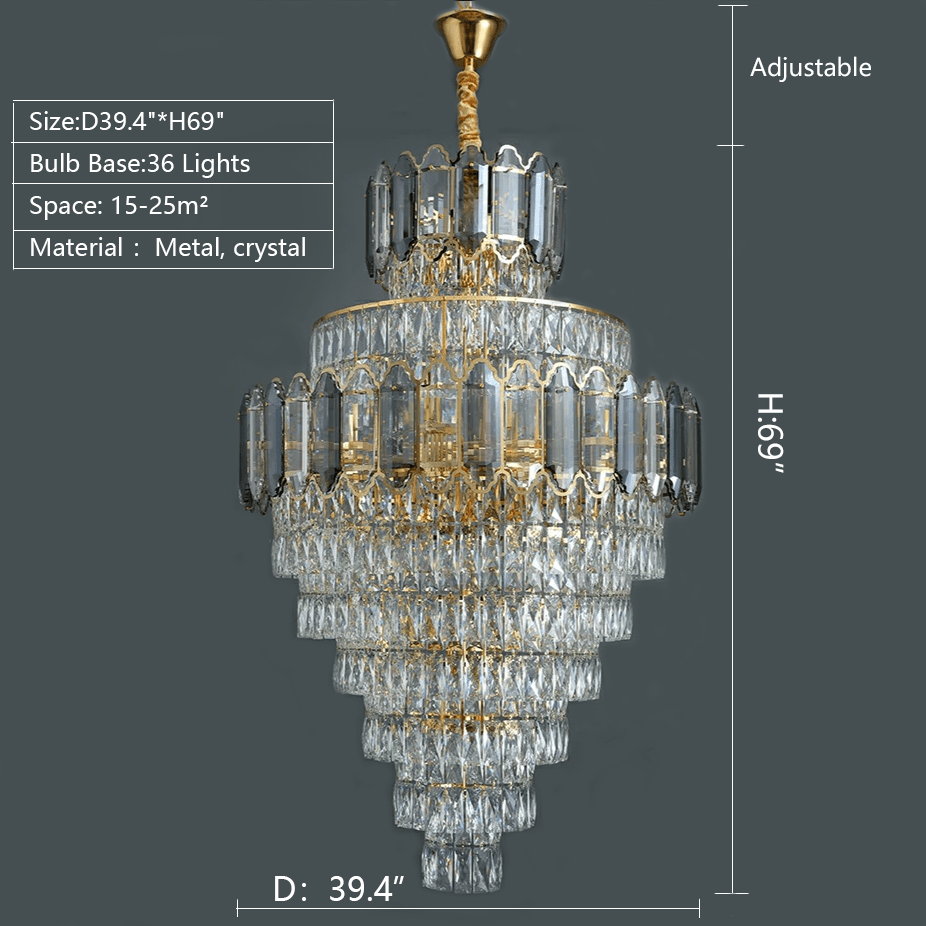 Large Staircase Crystal Chandelier Living Room Ceiling Light Fixture For Hotel Entrance In Gold Finish - fovolighting
