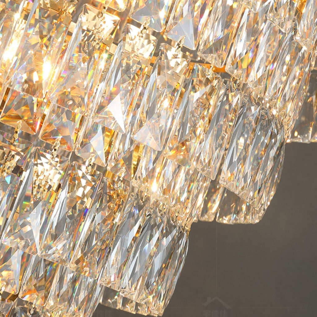 Large Staircase Crystal Chandelier Living Room Ceiling Light Fixture For Hotel Entrance In Gold Finish - fovolighting