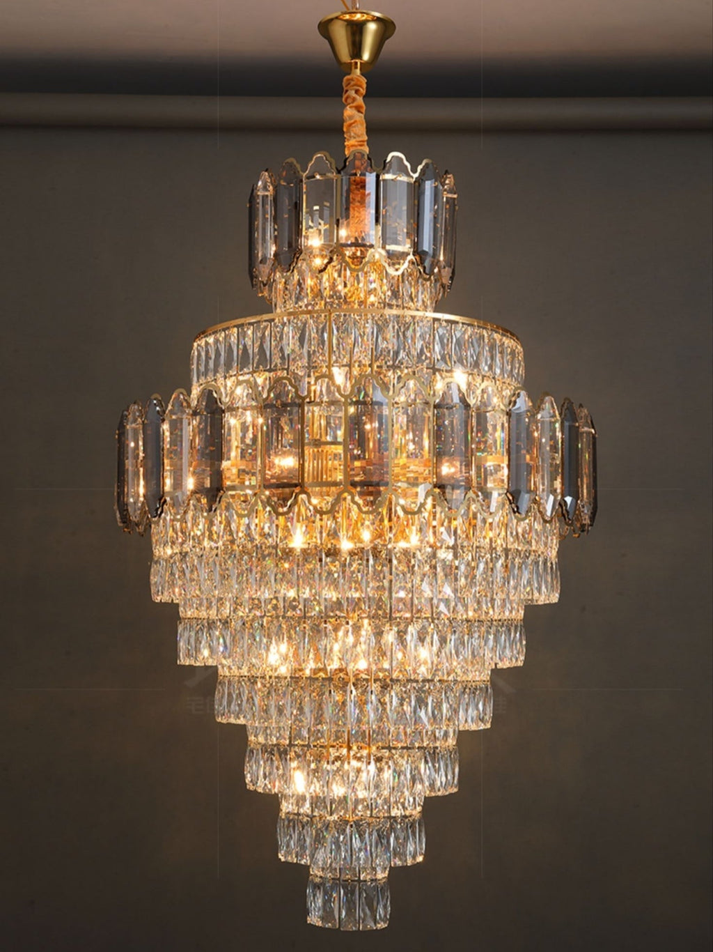 Large Staircase Crystal Chandelier Living Room Ceiling Light Fixture For Hotel Entrance In Gold Finish - fovolighting