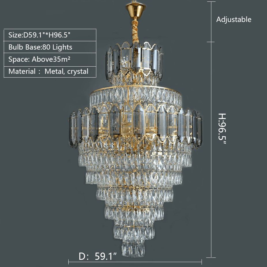 Large Staircase Crystal Chandelier Living Room Ceiling Light Fixture For Hotel Entrance In Gold Finish - fovolighting