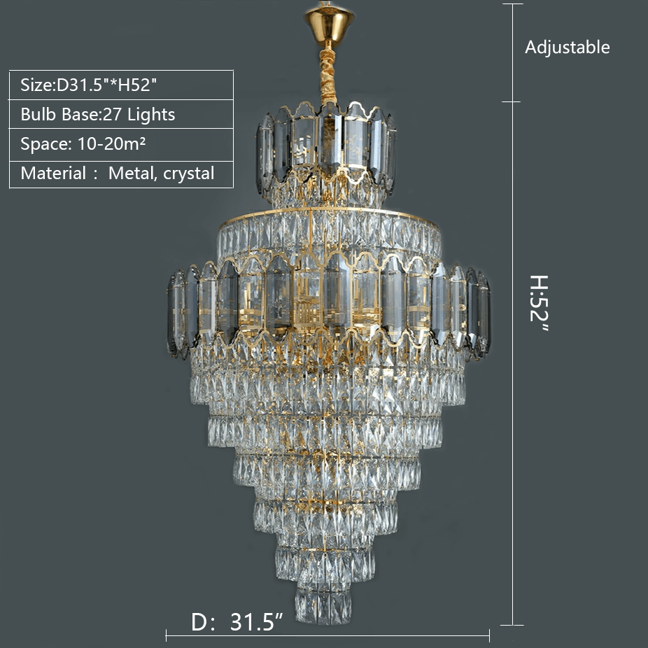 Large Staircase Crystal Chandelier Living Room Ceiling Light Fixture For Hotel Entrance In Gold Finish - fovolighting