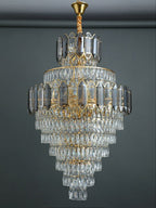Large Staircase Crystal Chandelier Living Room Ceiling Light Fixture For Hotel Entrance In Gold Finish - fovolighting