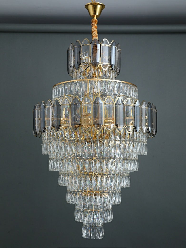 Large Staircase Crystal Chandelier Living Room Ceiling Light Fixture For Hotel Entrance In Gold Finish - fovolighting