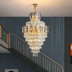 Large Staircase Crystal Chandelier Living Room Ceiling Light Fixture For Hotel Entrance In Gold Finish - fovolighting