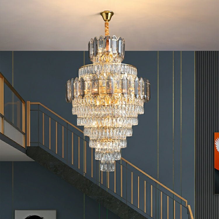 Large Staircase Crystal Chandelier Living Room Ceiling Light Fixture For Hotel Entrance In Gold Finish - fovolighting