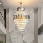 Large Staircase Crystal Chandelier Living Room Ceiling Light Fixture For Hotel Entrance In Gold Finish - fovolighting