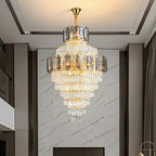 Large Staircase Crystal Chandelier Living Room Ceiling Light Fixture For Hotel Entrance In Gold Finish - fovolighting