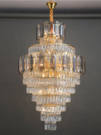 Large Staircase Crystal Chandelier Living Room Ceiling Light Fixture For Hotel Entrance In Gold Finish - fovolighting