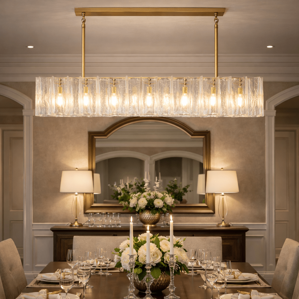 Lattica Clear Glass Gold Chandelier for Dining Room, Living Room, Kitchen - fovolighting