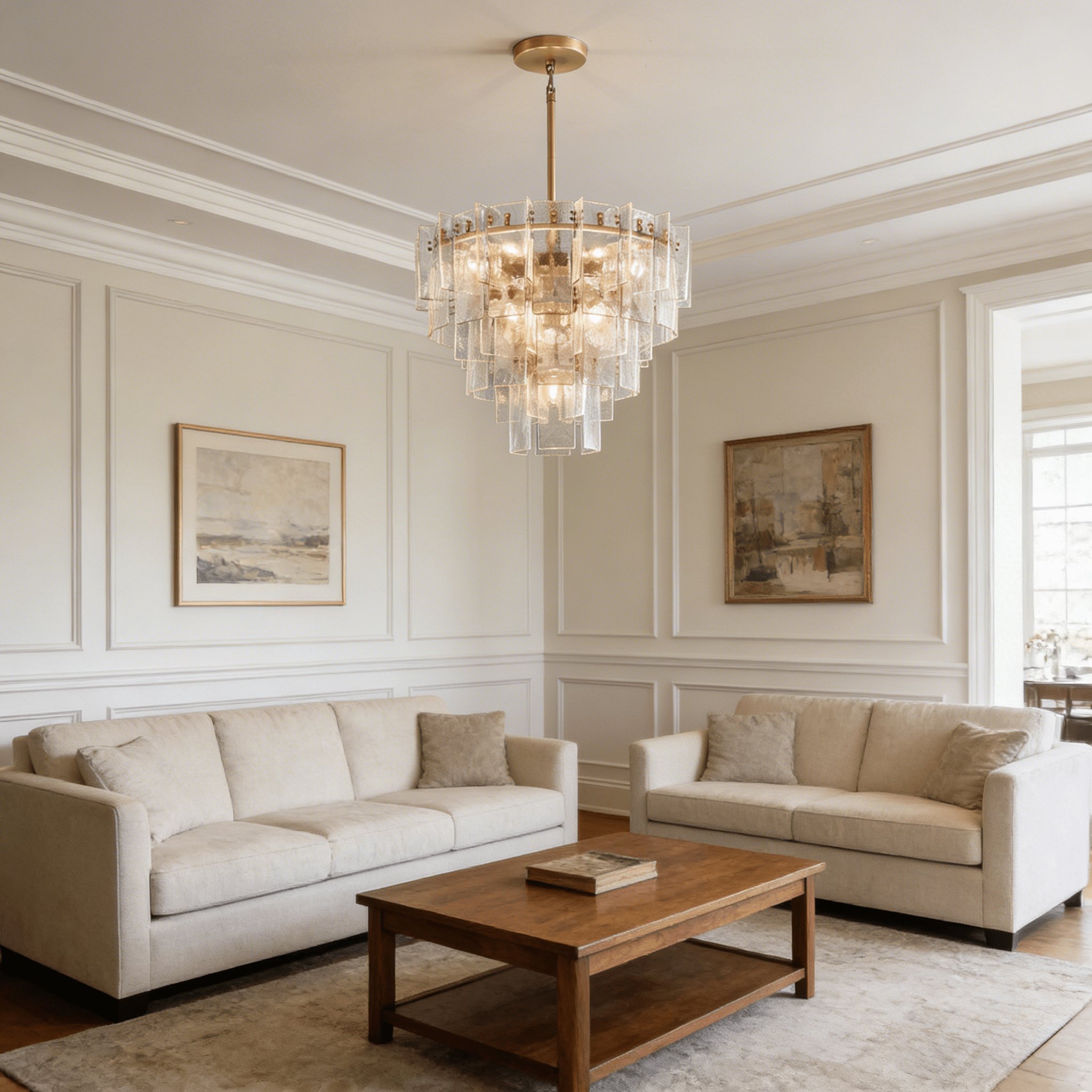 Lattica Glass Tiered Gold Chandelier for Foyer, Living Room, Entryway - fovolighting