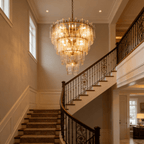 Lattica Glass Tiered Gold Chandelier for Foyer, Living Room, Entryway - fovolighting