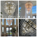 Lattica Glass Tiered Gold Chandelier for Foyer, Living Room, Entryway - fovolighting