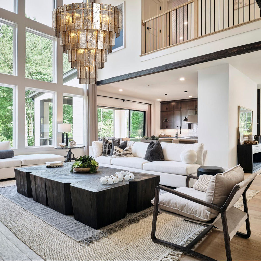 Lattica Glass Tiered Gold Chandelier for Foyer, Living Room, Entryway - fovolighting