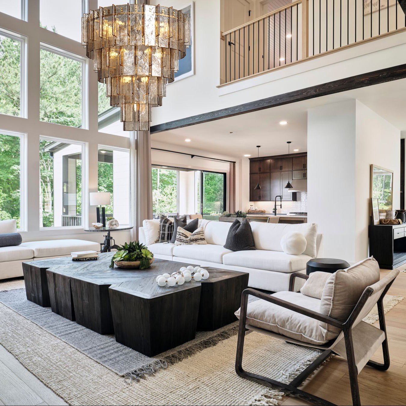 Lattica Glass Tiered Gold Chandelier for Foyer, Living Room, Entryway - fovolighting
