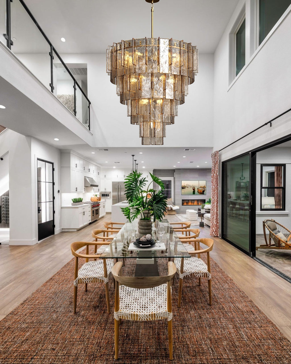 Lattica Glass Tiered Gold Chandelier for Foyer, Living Room, Entryway - fovolighting