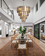 Lattica Glass Tiered Gold Chandelier for Foyer, Living Room, Entryway - fovolighting