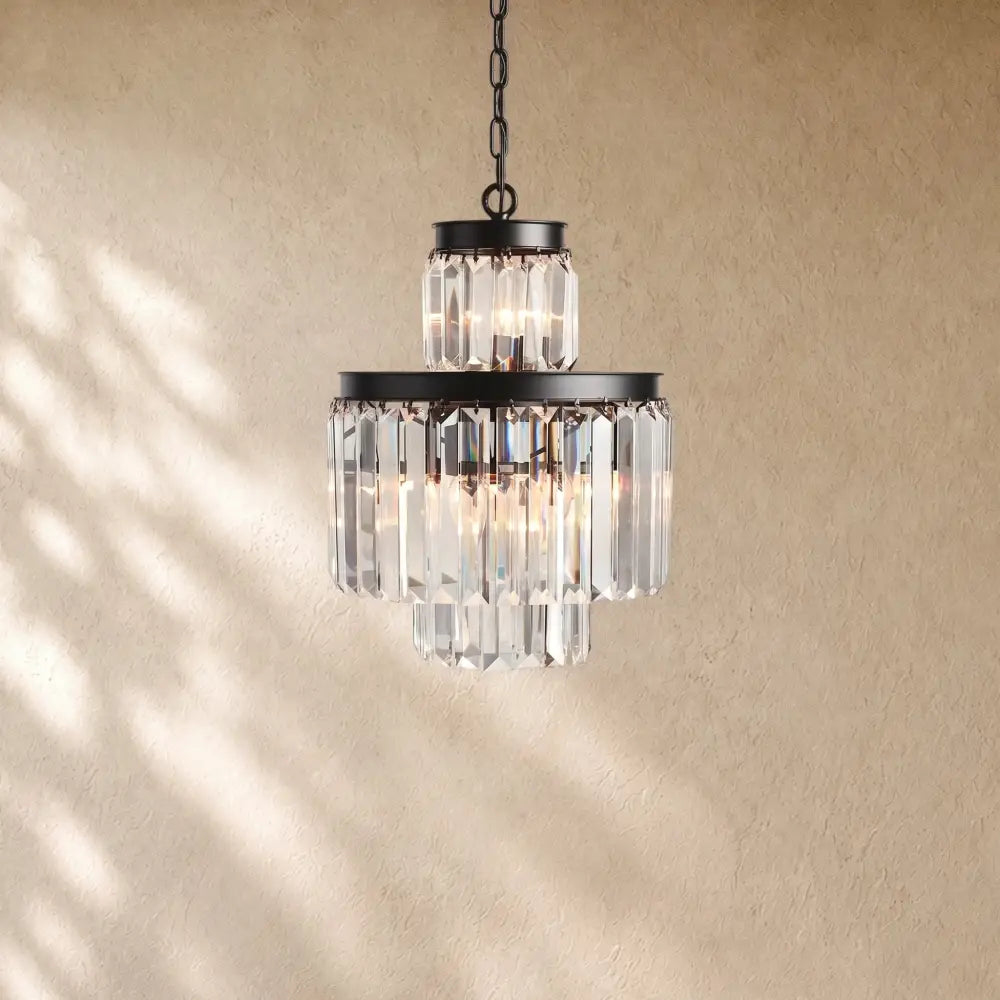 Leylend Tiered Round Chandelier Lighting - 6-Light 15’’ / Matte Black