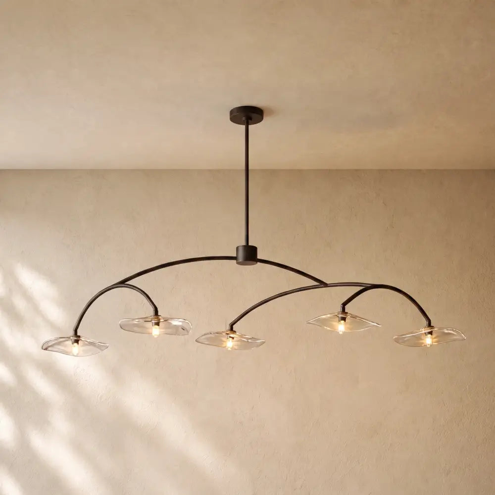 Liliy Clear Glass Linear Chandelier - Black / 60’’