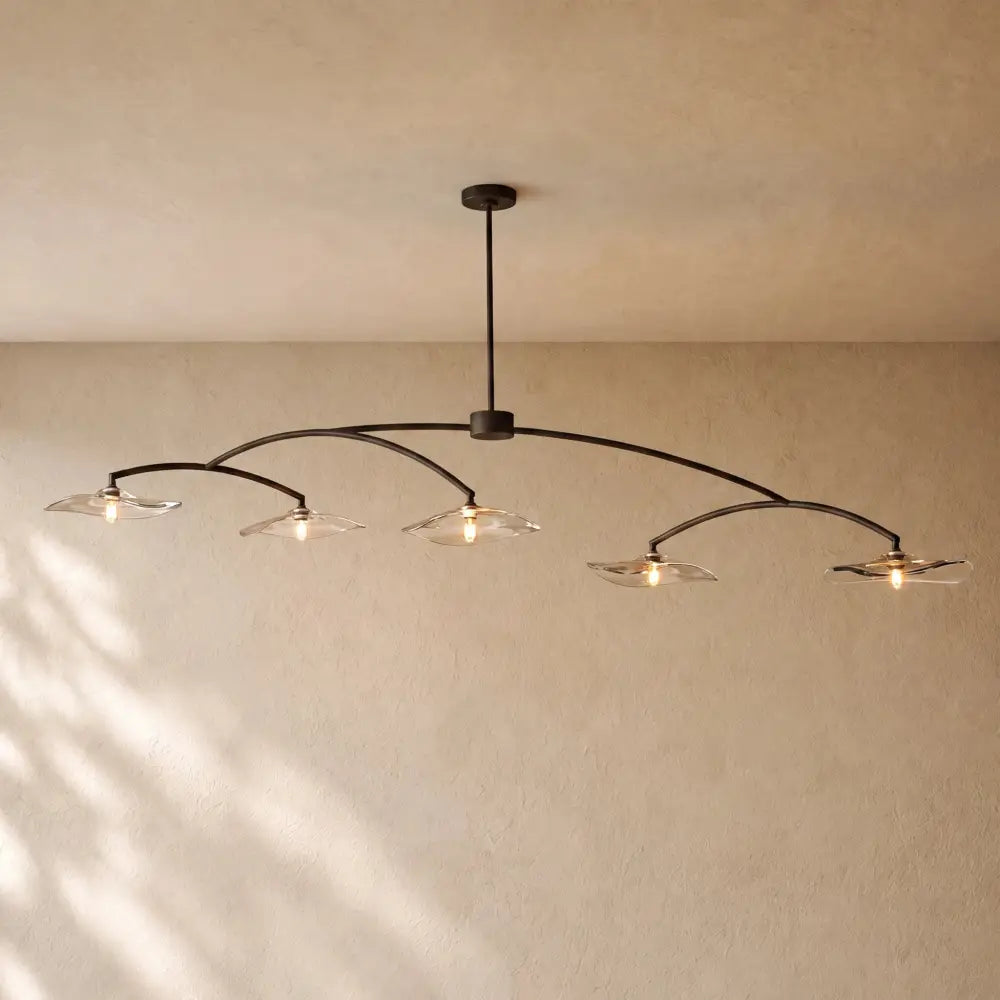 Liliy Clear Glass Linear Chandelier - Black / 80’’