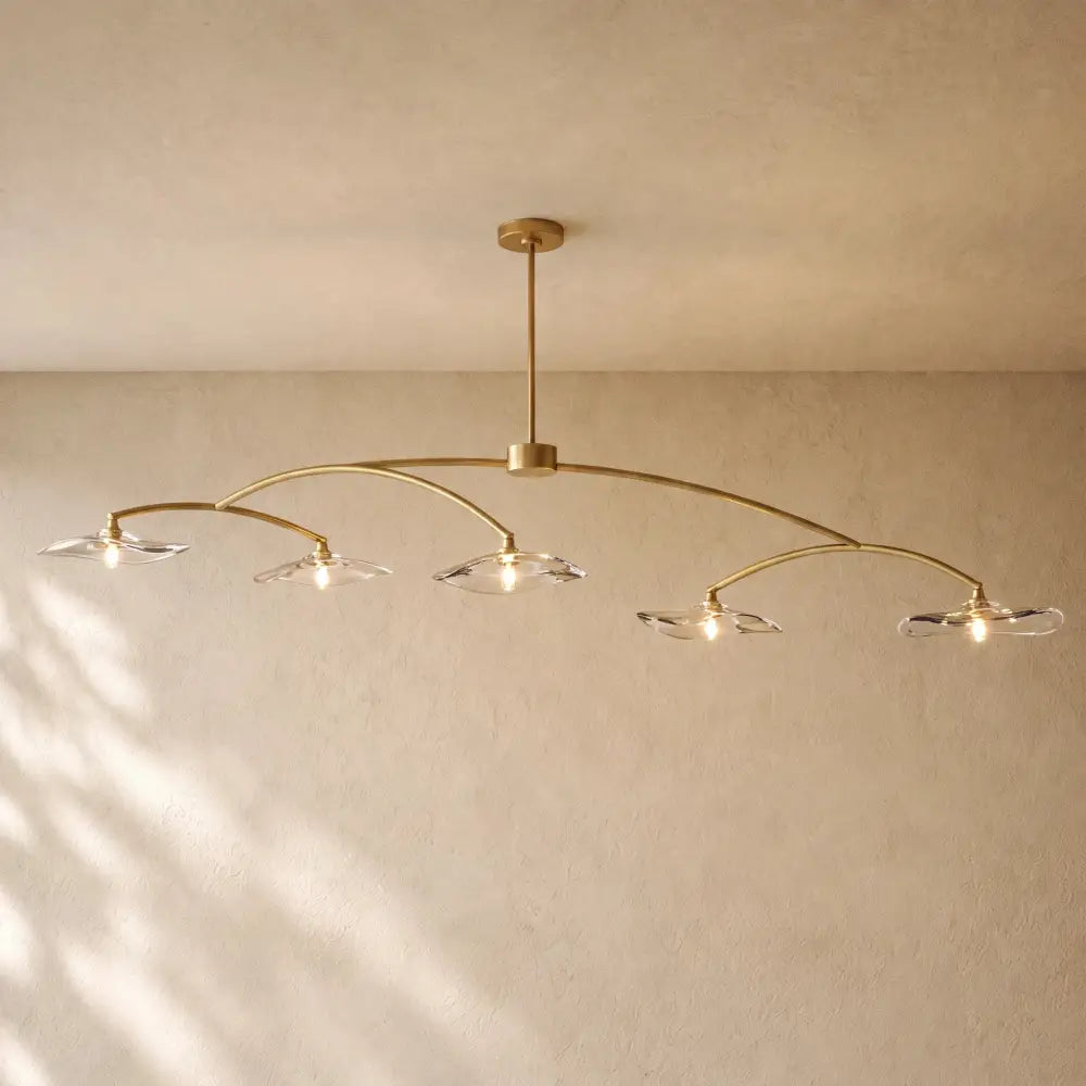 Liliy Clear Glass Linear Chandelier - Brass / 80’’