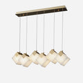 Linear Alabaster Cube Chandelier 6-Light Brass Island Pendant Light