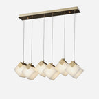 Linear Alabaster Cube Chandelier 6-Light Brass Island Pendant Light