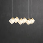 Linear Alabaster Cube Chandelier 6-Light Brass Island Pendant Light