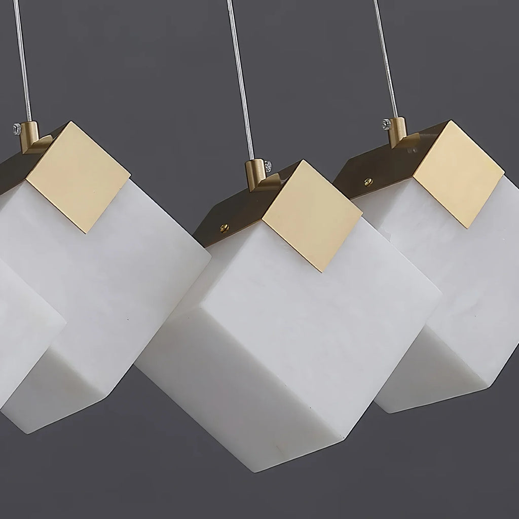 Linear Alabaster Cube Chandelier 6-Light Brass Island Pendant Light