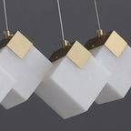 Linear Alabaster Cube Chandelier 6-Light Brass Island Pendant Light