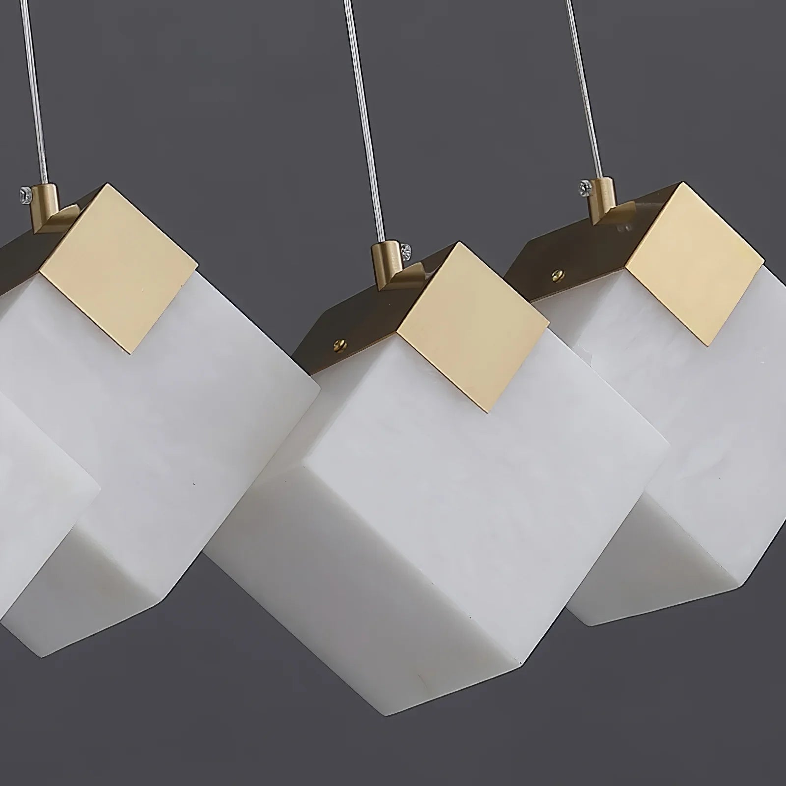 Linear Alabaster Cube Chandelier 6-Light Brass Island Pendant Light