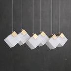 Linear Alabaster Cube Chandelier 6-Light Brass Island Pendant Light