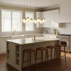 Linear Alabaster Cube Chandelier 6-Light Brass Island Pendant Light