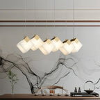 Linear Alabaster Cube Chandelier 6-Light Brass Island Pendant Light
