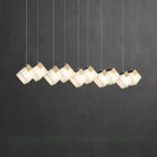 Linear Alabaster Cube Chandelier 6-Light Brass Island Pendant Light - fovolighting