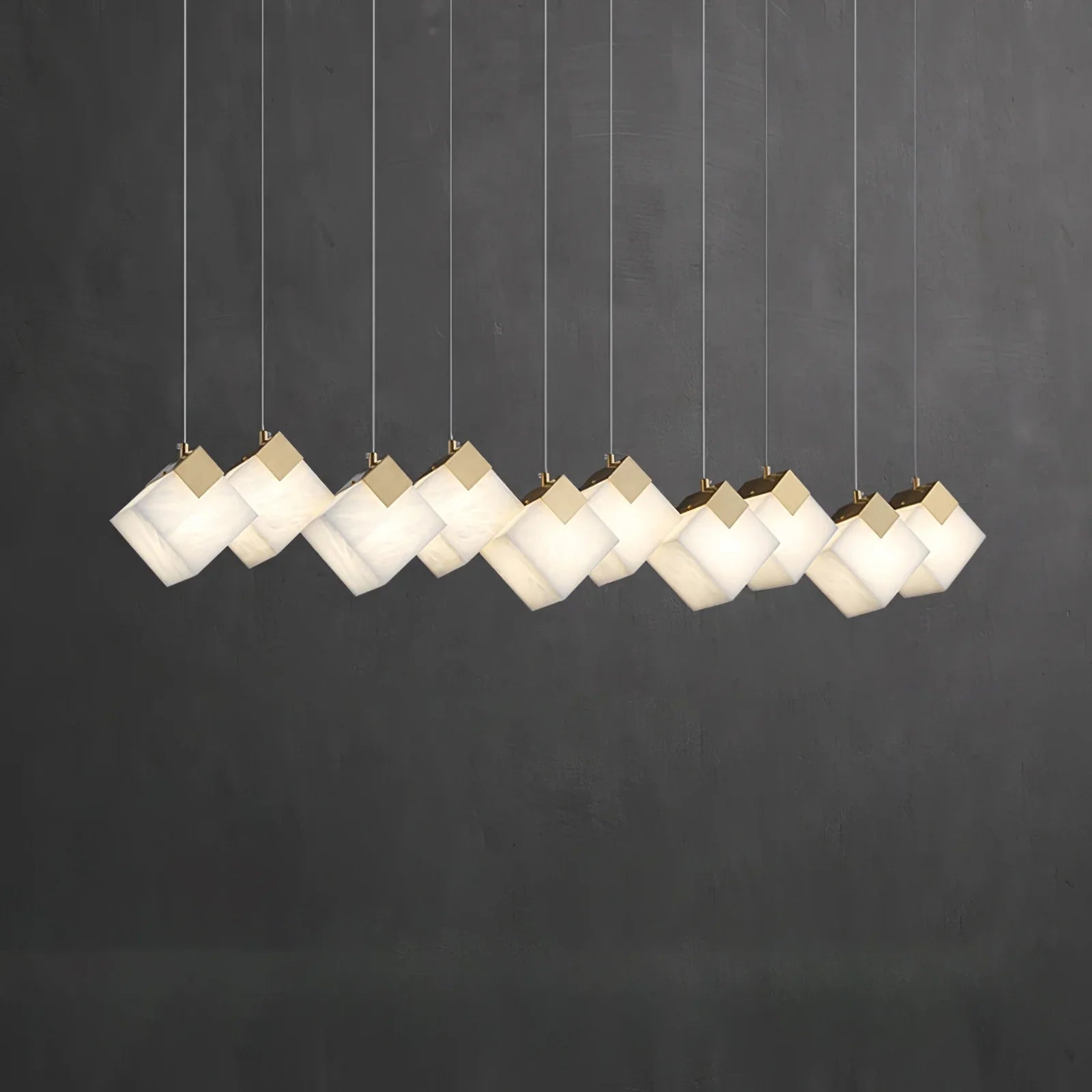 Linear Alabaster Cube Chandelier 6-Light Brass Island Pendant Light - fovolighting