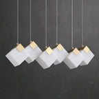 Linear Alabaster Cube Chandelier 6-Light Brass Island Pendant Light - fovolighting
