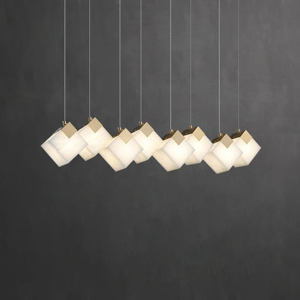 Linear Alabaster Cube Chandelier 6-Light Brass Island Pendant Light - fovolighting