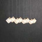 Linear Alabaster Cube Chandelier 6-Light Brass Island Pendant Light - fovolighting