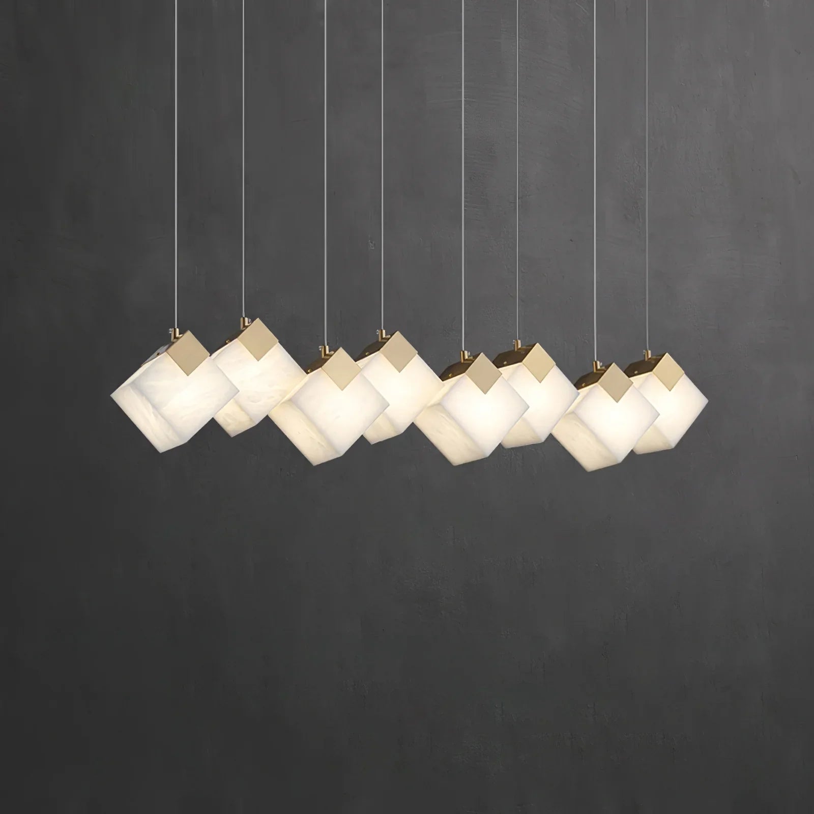Linear Alabaster Cube Chandelier 6-Light Brass Island Pendant Light - fovolighting