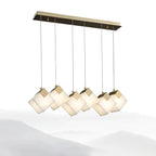 Linear Alabaster Cube Chandelier 6-Light Brass Island Pendant Light - fovolighting