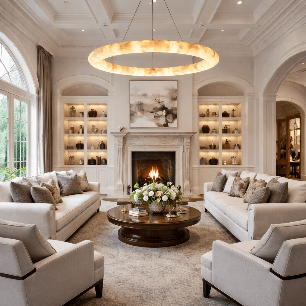 Livage Lisse Round Chandelier with Alabaster Shade - fovolighting