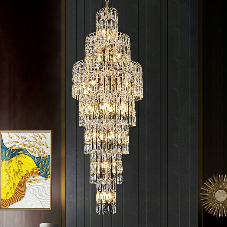 Long Crystal Staircase Chandelier Large Foyer Living Room Entryway Ceiling Light Fixture - fovolighting