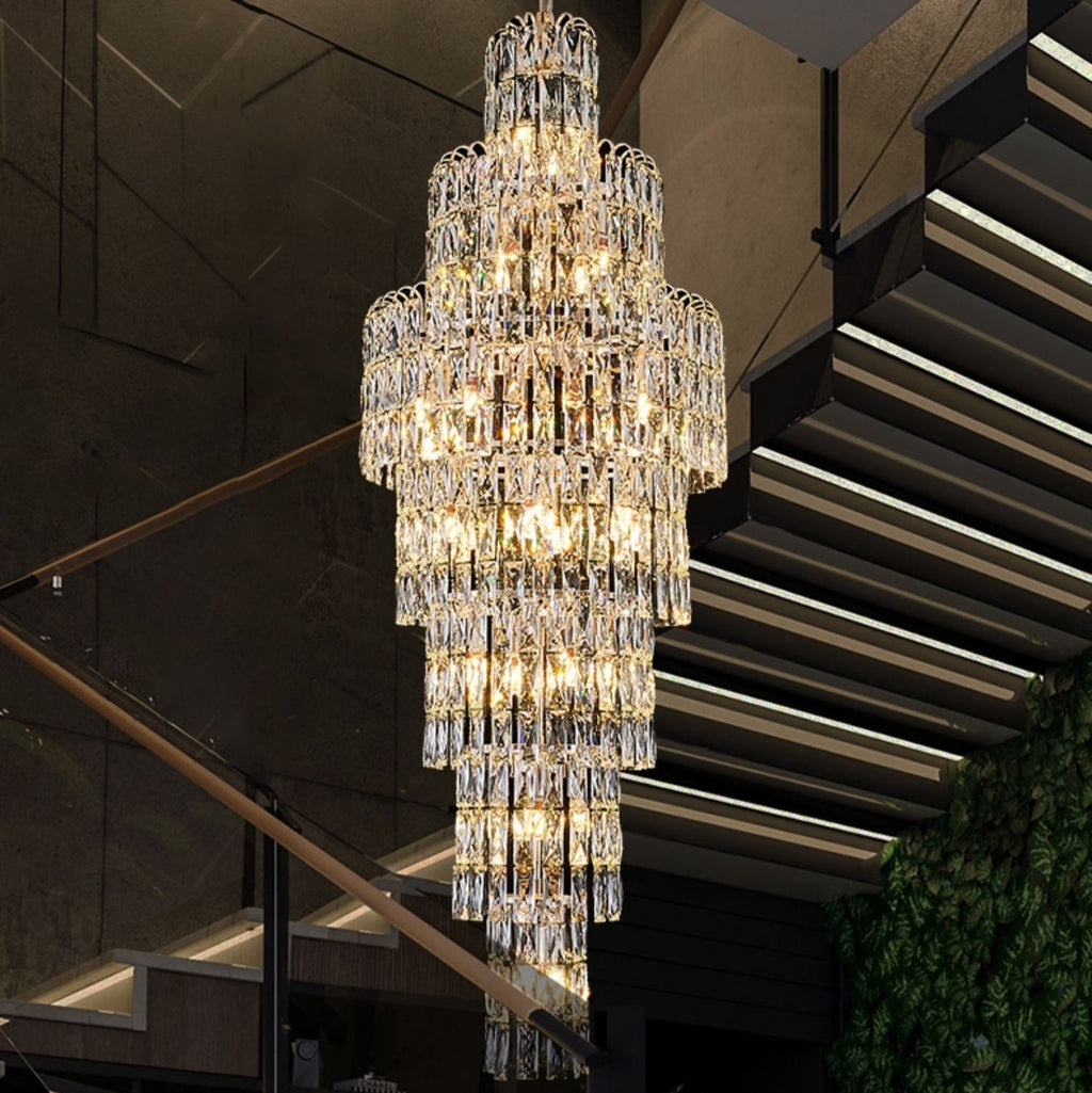 Long Crystal Staircase Chandelier Large Foyer Living Room Entryway Ceiling Light Fixture - fovolighting