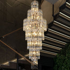 Long Crystal Staircase Chandelier Large Foyer Living Room Entryway Ceiling Light Fixture - fovolighting