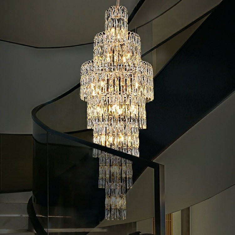 Long Crystal Staircase Chandelier Large Foyer Living Room Entryway Ceiling Light Fixture - fovolighting