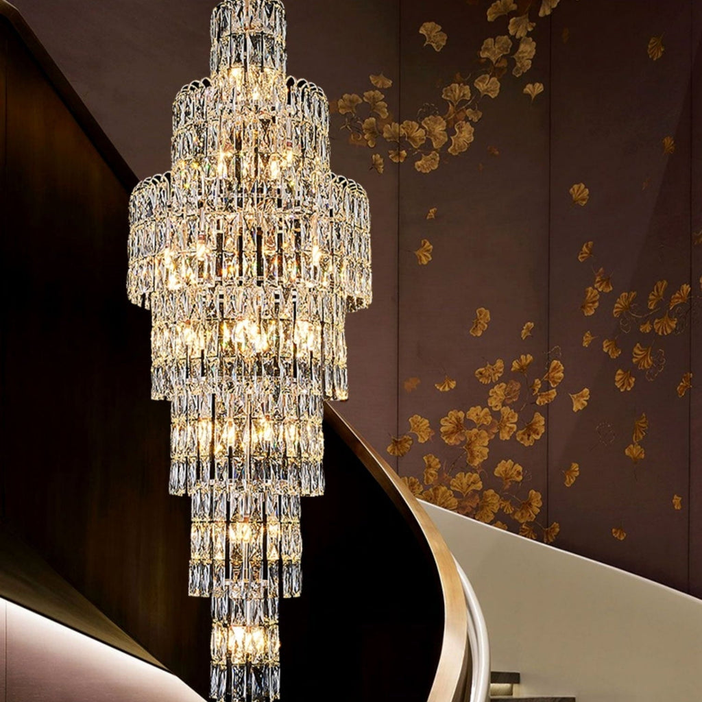 Long Crystal Staircase Chandelier Large Foyer Living Room Entryway Ceiling Light Fixture - fovolighting