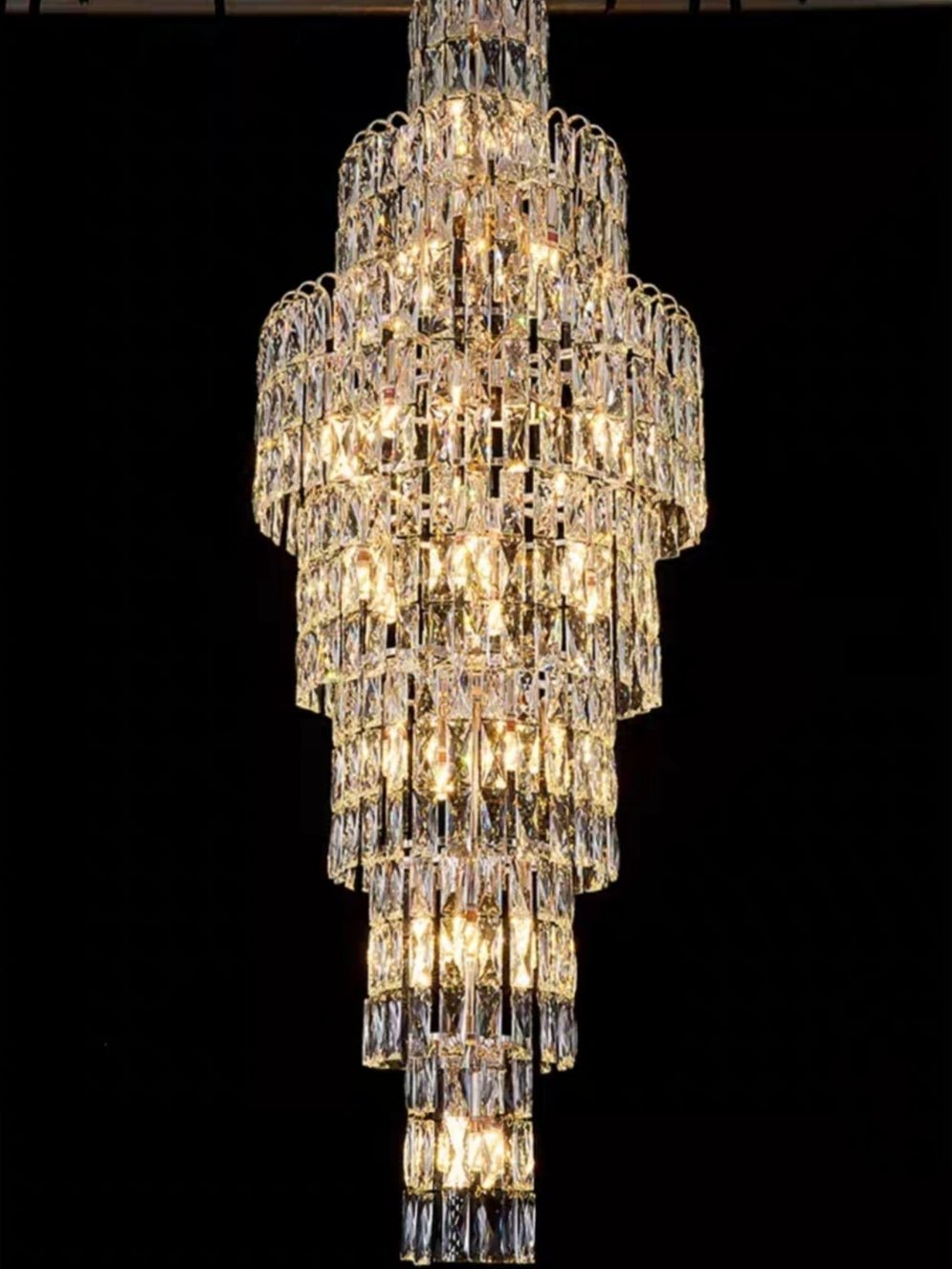 Long Crystal Staircase Chandelier Large Foyer Living Room Entryway Ceiling Light Fixture - fovolighting