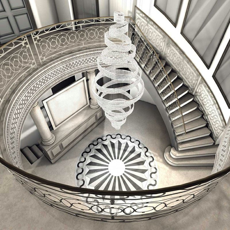 Long Crystal Tassel Rings Chandelier Extra Large Living Room Staircase High Ceiling Lighting Fixture - fovolighting