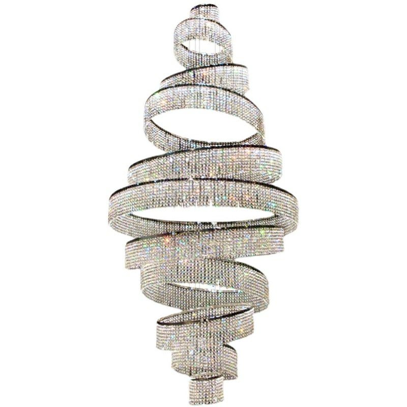 Long Crystal Tassel Rings Chandelier Extra Large Living Room Staircase High Ceiling Lighting Fixture - fovolighting